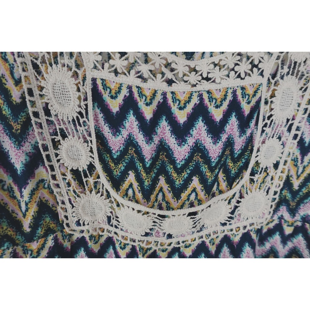 Rock & Roll Cowgirl Tunic Top L Crochet Chevron Lace Trim Western Boho Festival - Picture 5 of 6